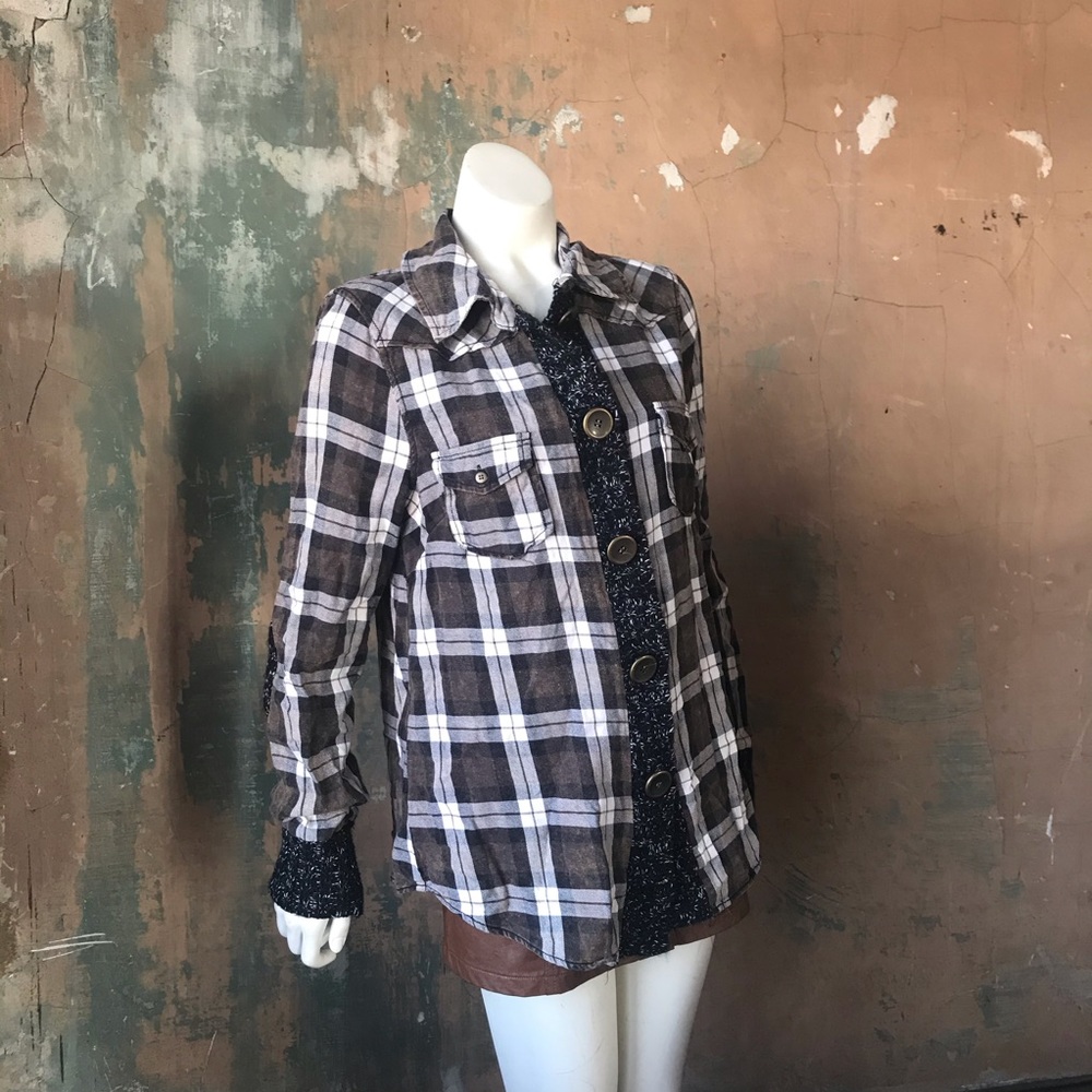 Distressed BKE flannel sweater shirt LARP